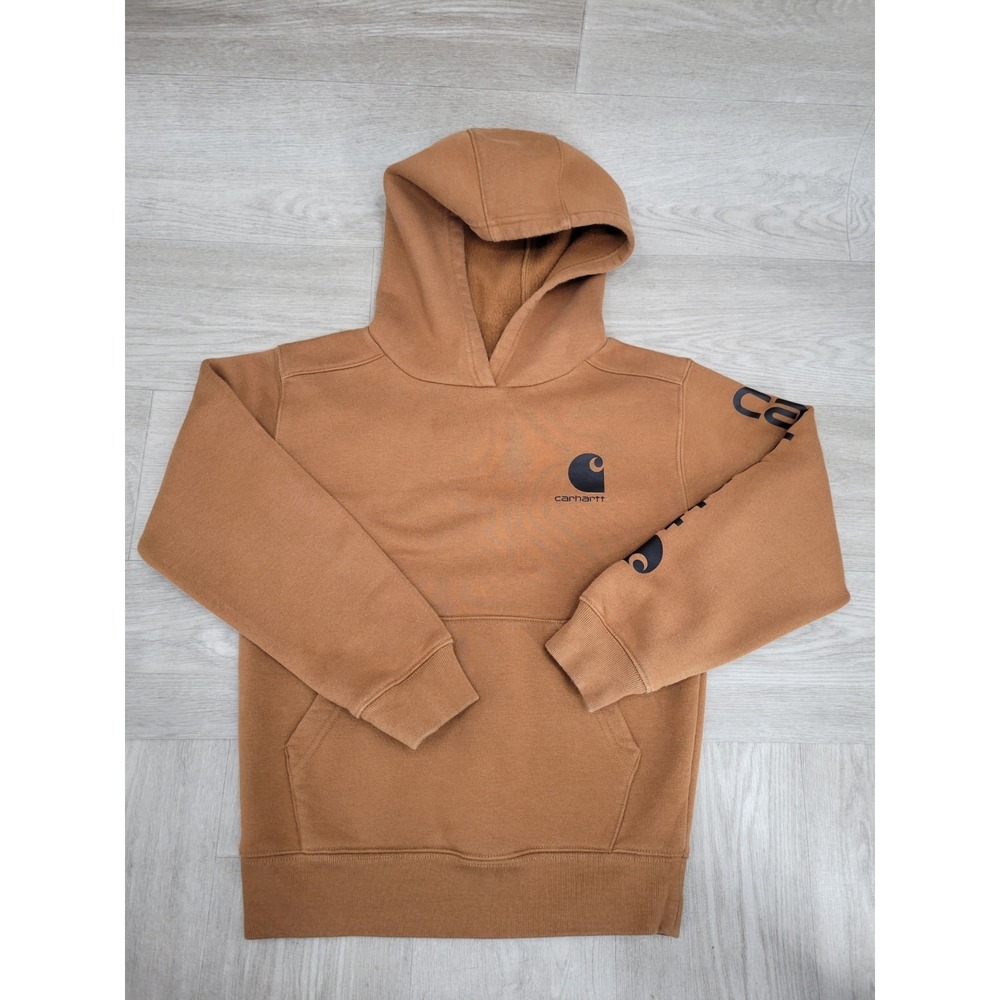 Carhartt Kids Boys Hoodie Sweatshirt Size S (8-10) Brown Graphic Sleeve